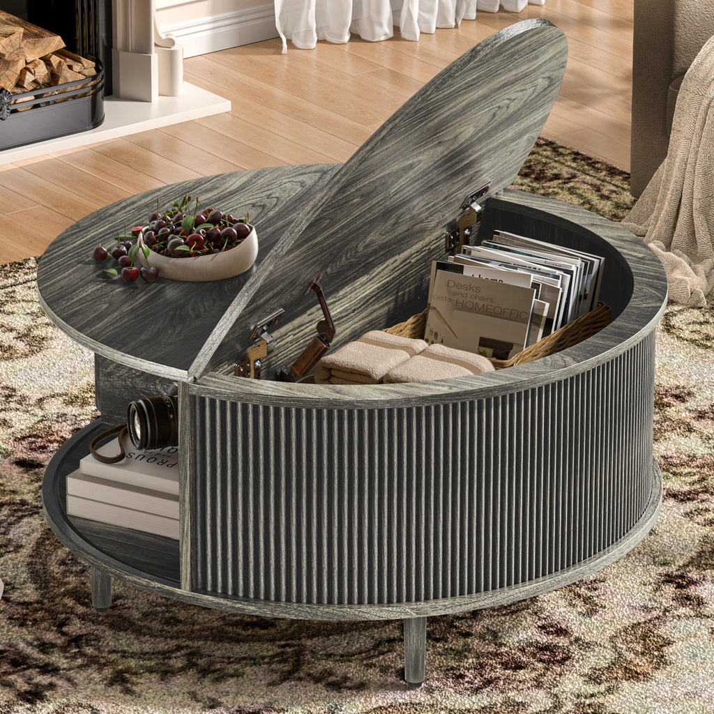 Round Coffee Table, 31.5" Lift-Top with Storage, Grey B9419
