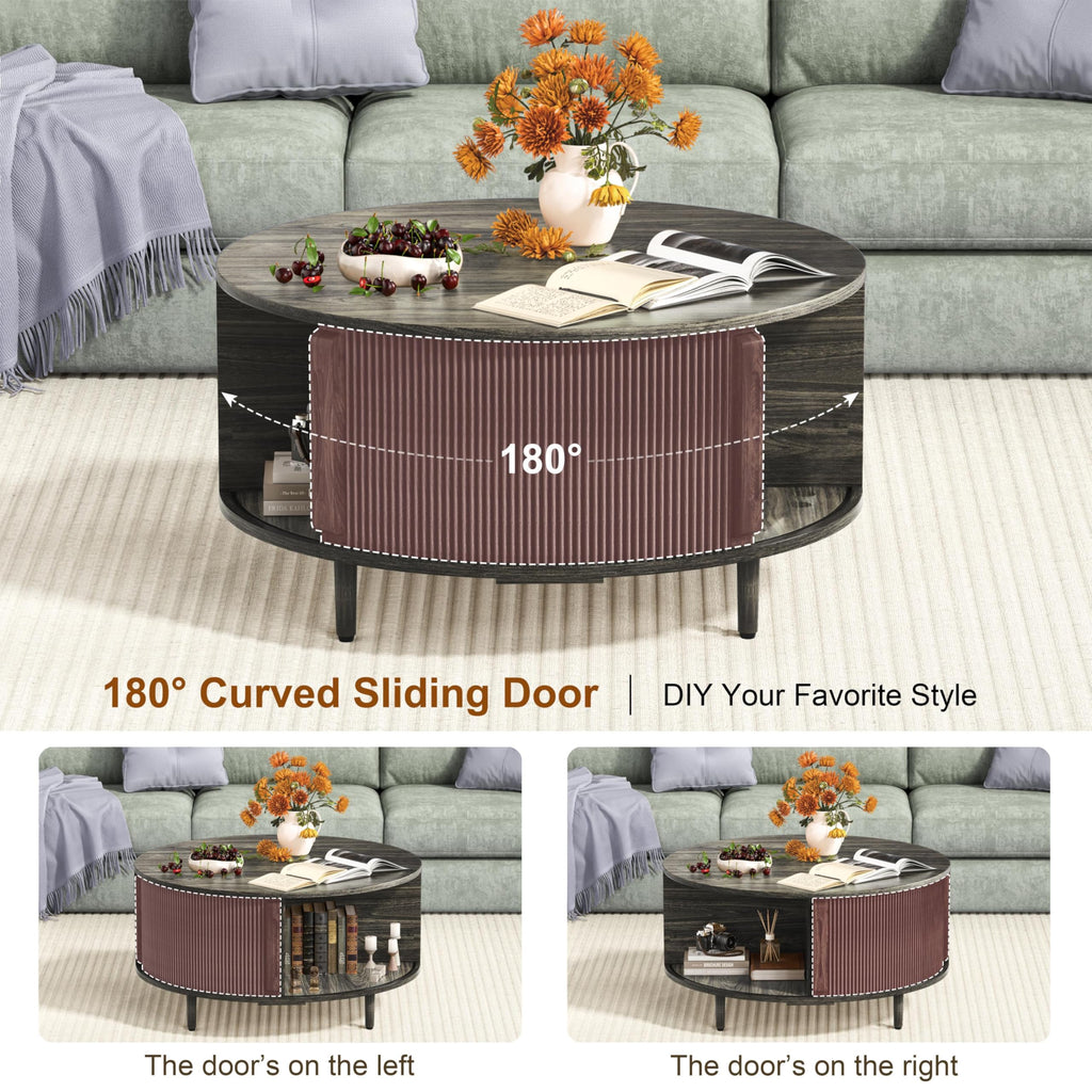 Round Coffee Table, 31.5" Lift-Top with Storage, Grey B9419