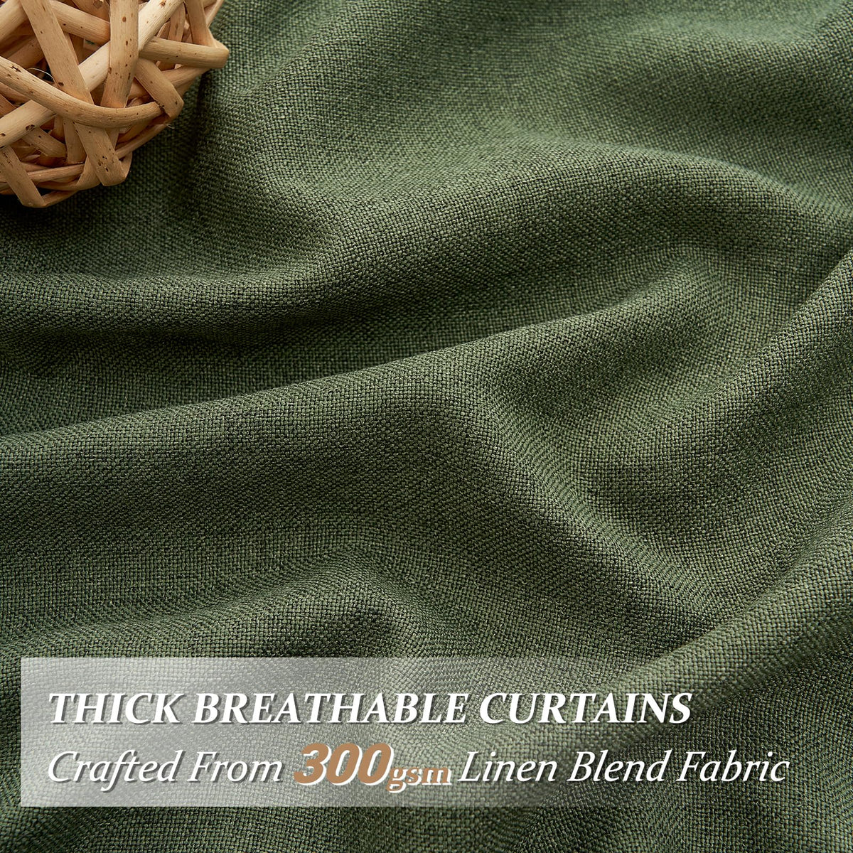 Dark Green 96 Inches Long Thick Linen 2 Panels Set Curtains O309713