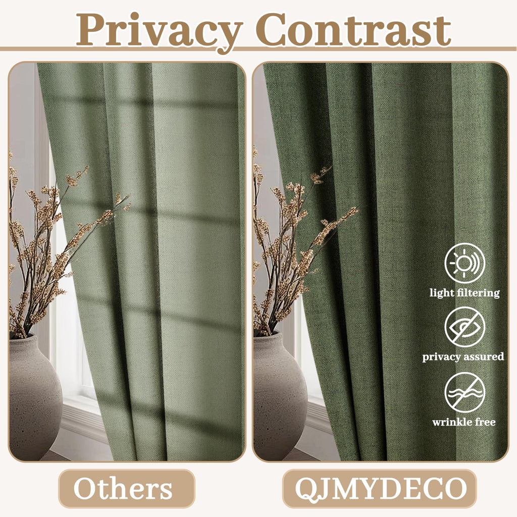 Dark Green 96 Inches Long Thick Linen 2 Panels Set Curtains O309713