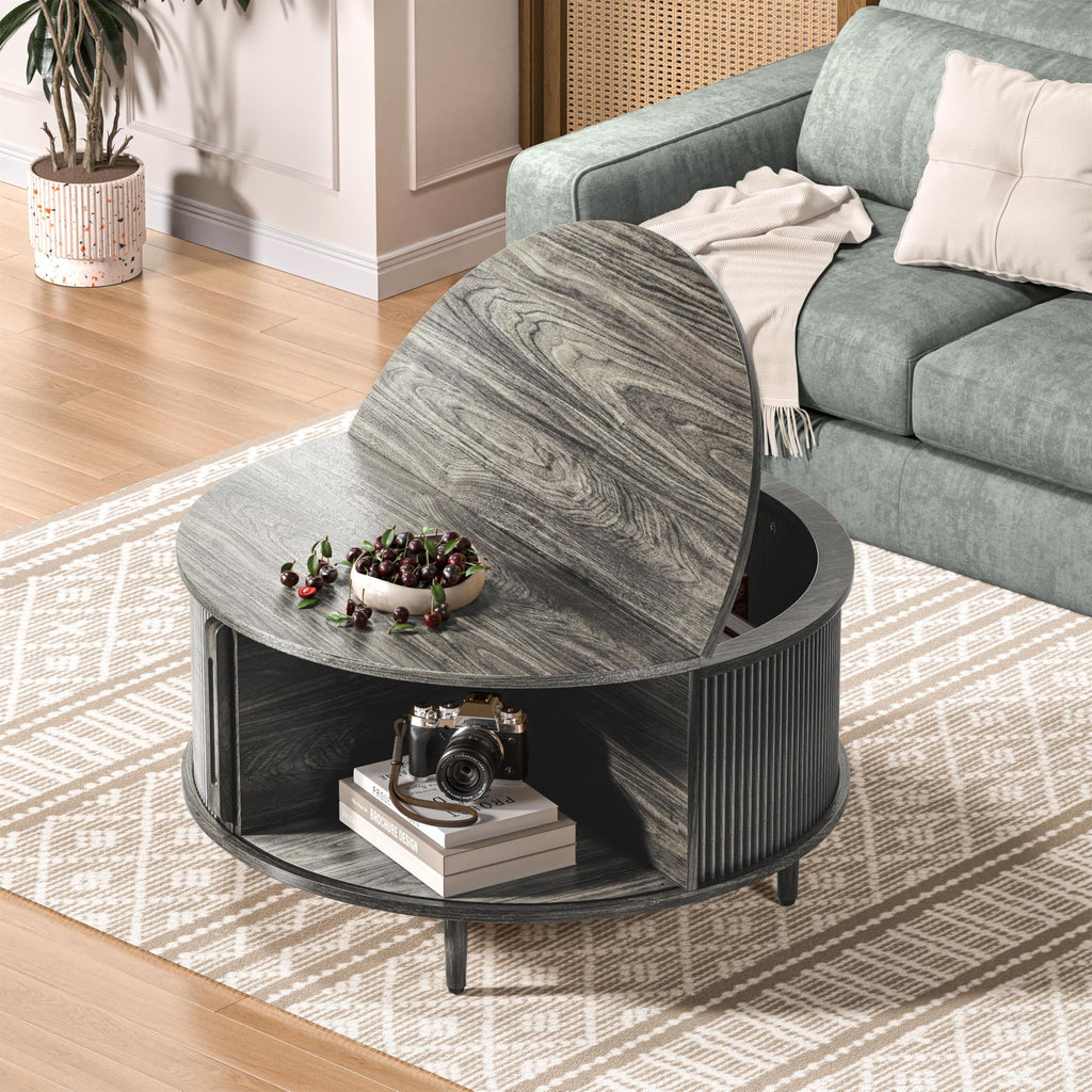 Round Coffee Table, 31.5" Lift-Top with Storage, Grey B9419