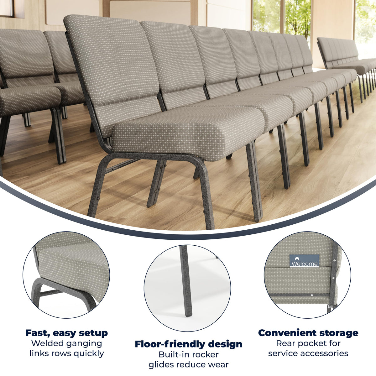 Gray Dot Fabric Stacking Church Chair L6989