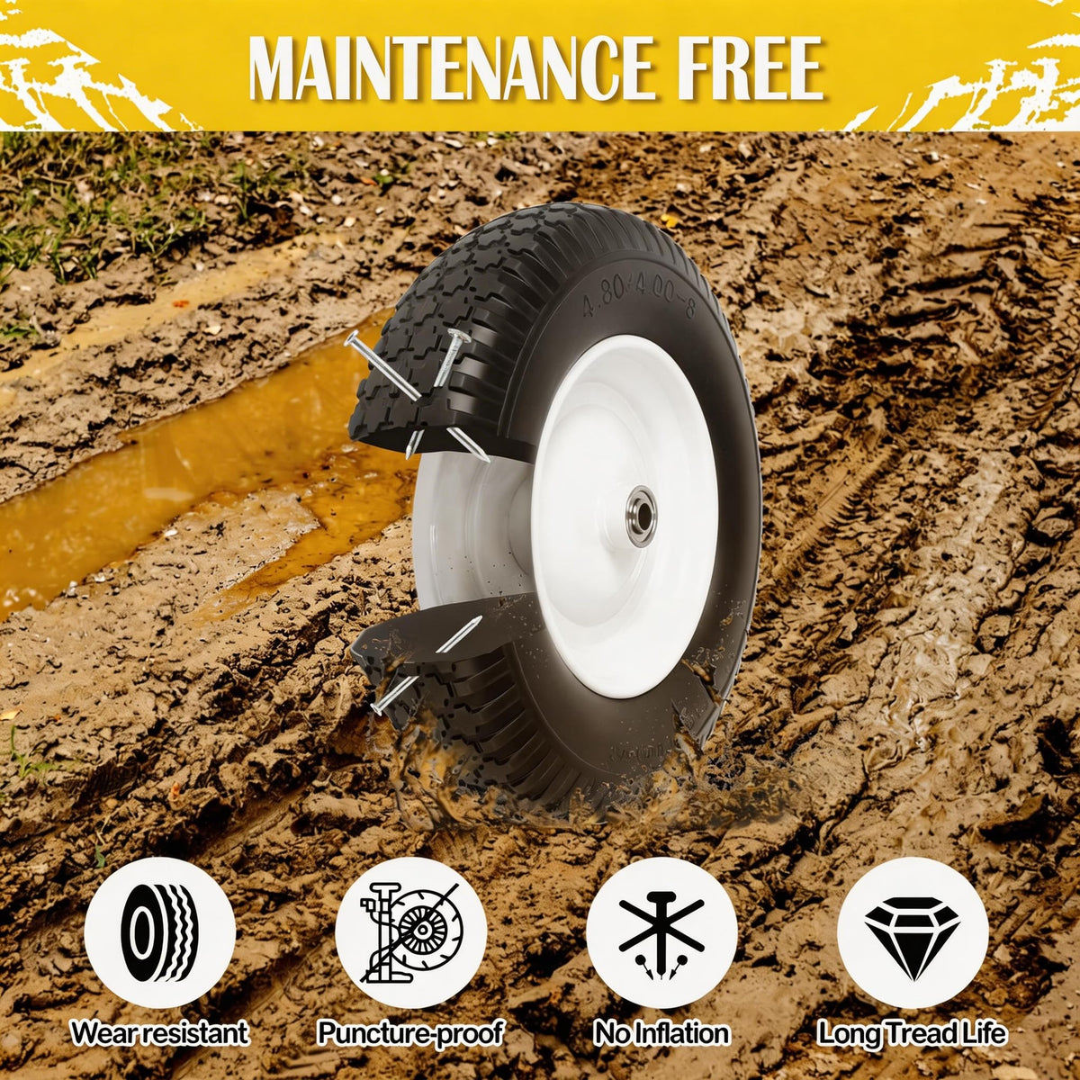 Flat Free Wheelbarrow Tire and Wheel 2 Pack Q570300
