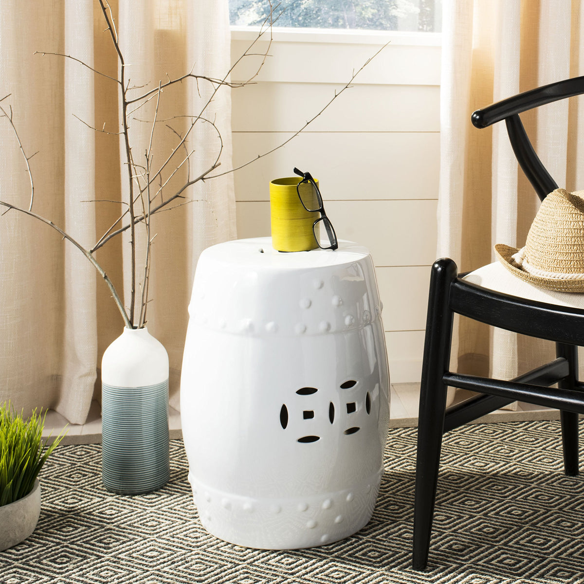 White Ceramic Garden Stool B6836