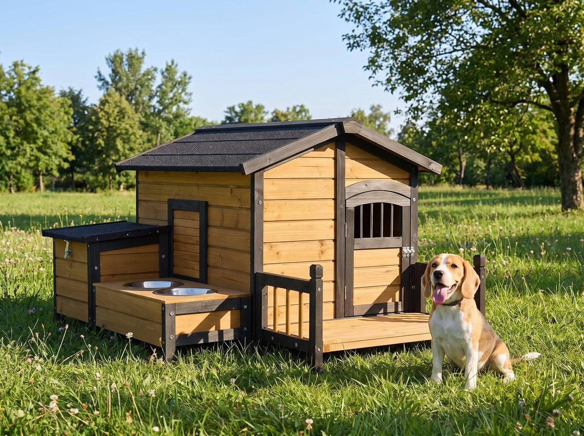 Large Wooden 2-Tier Rabbit Cage with Waterproof Roof W86389