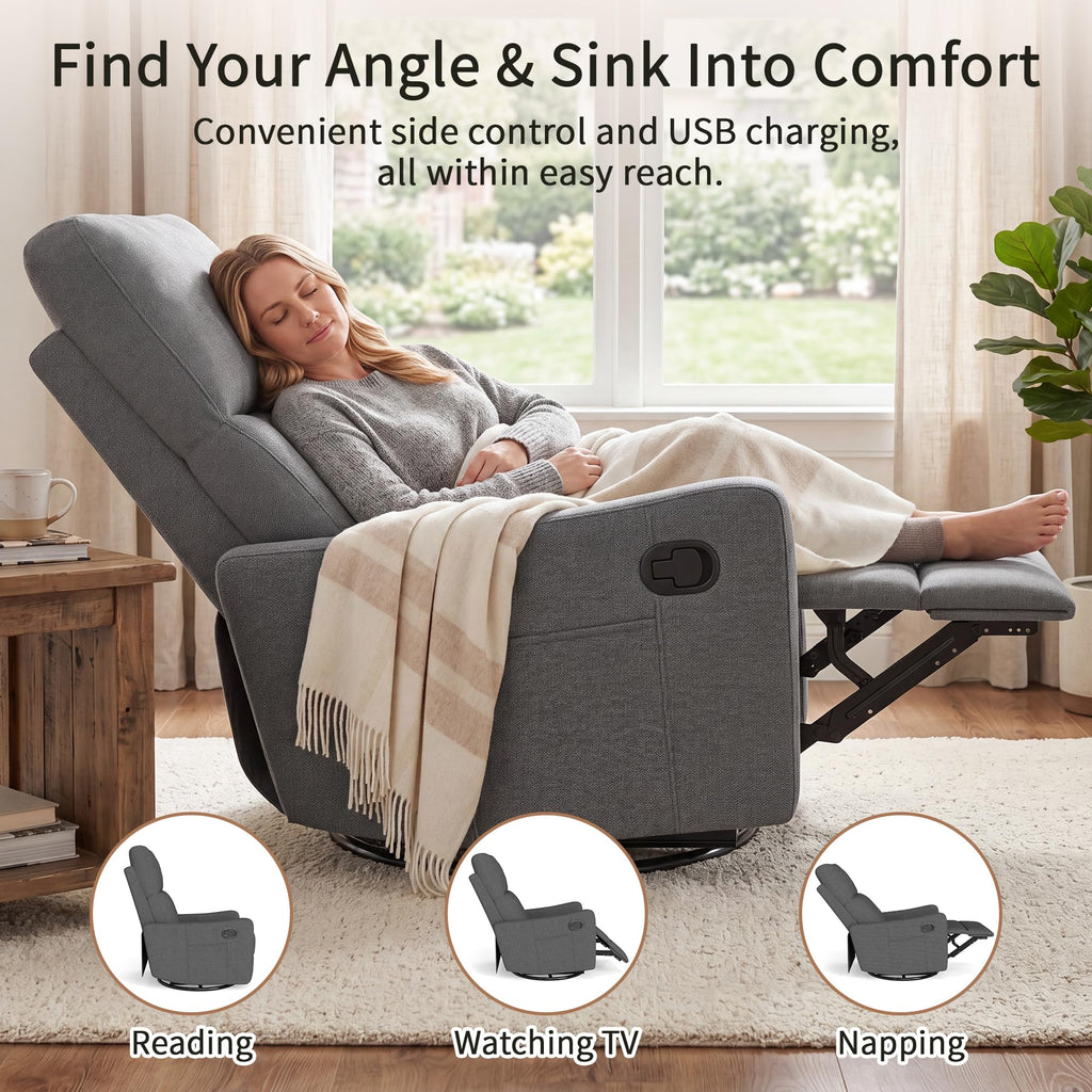 Dark Gray Swivel Rocker Recliner Chair U709