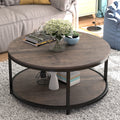Round 2-Tier Wood Coffee Table with Storage Shelf R5450