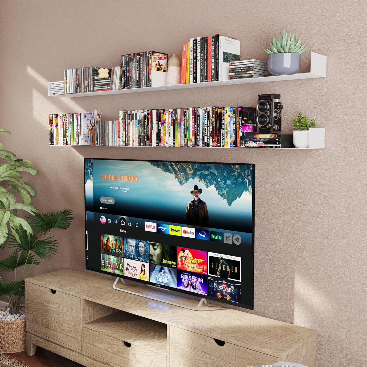 White Metal U Shape Wall Mountable Bookshelf L55959