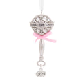 Silver Rattle with Pink Ribbon Christmas Ornament Y83592
